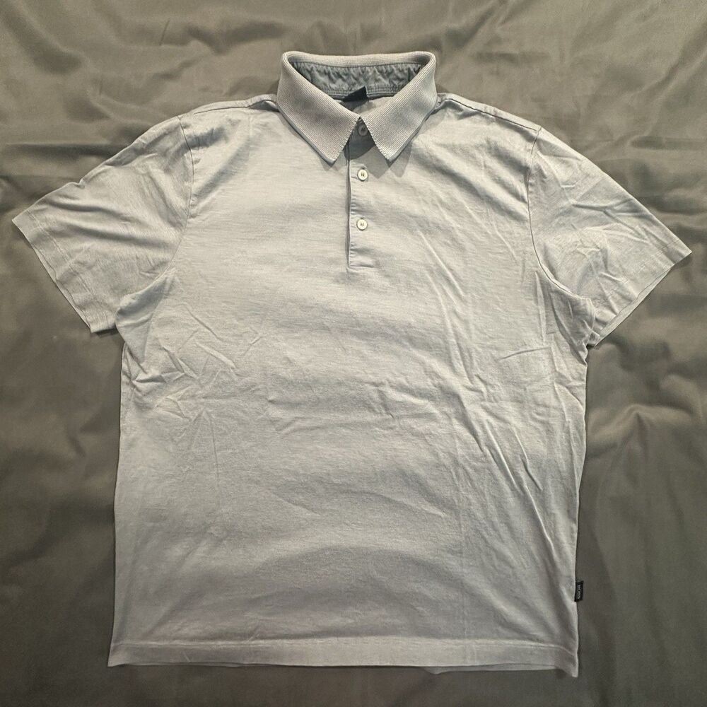 Hugo Boss Polo Mens L Short Sleeve Short Sleeve Light Blue Striped Golf Casual